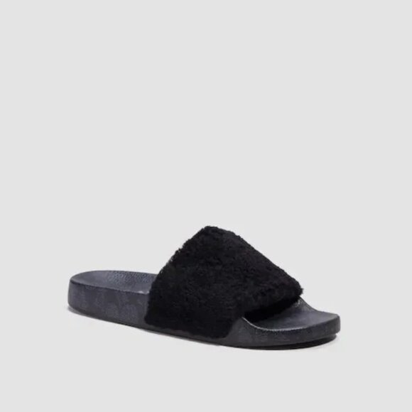 Coach Slide Sandal With Shearling Signature Monogram - Picture 1 of 5